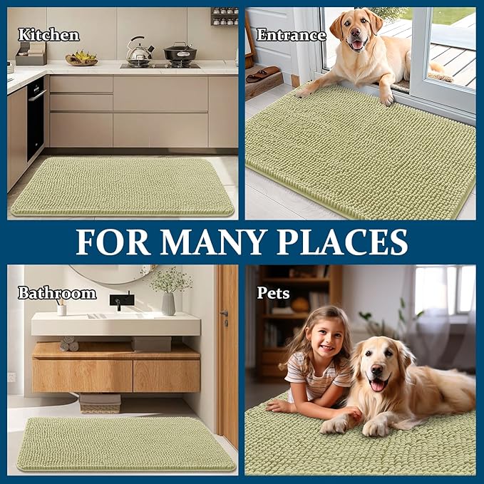 OLANLY Dog Door Mat for Muddy Paws 36x24, Absorbs Moisture and Dirt, Absorbent Non-Slip Washable Doormat, Quick Dry Chenille Mud Mat for Dogs, Entry Indoor Entryway Carpet for Inside Floor, Vanilla