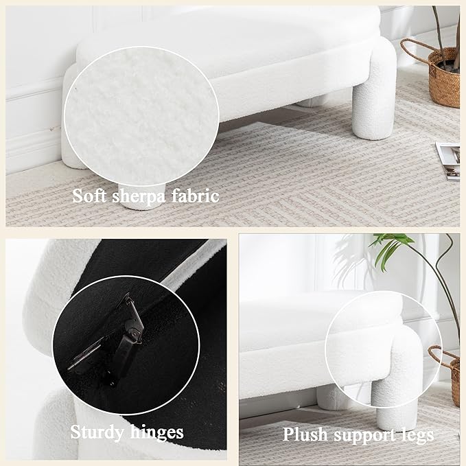 Ottoman with Storage, Large Foot Rest Ottoman Storage Bench,End of Bed Bench,Upholstered Seating,for Entryway, Hallway, Living Room,Bedroom (White)