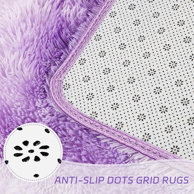 duduta Purple Plush Rugs for Bedroom 4x6 ft, Tie Dye Fluffy Carpet for Living Room, Shag Rug for Kids Room Dorm Nursery Playroom