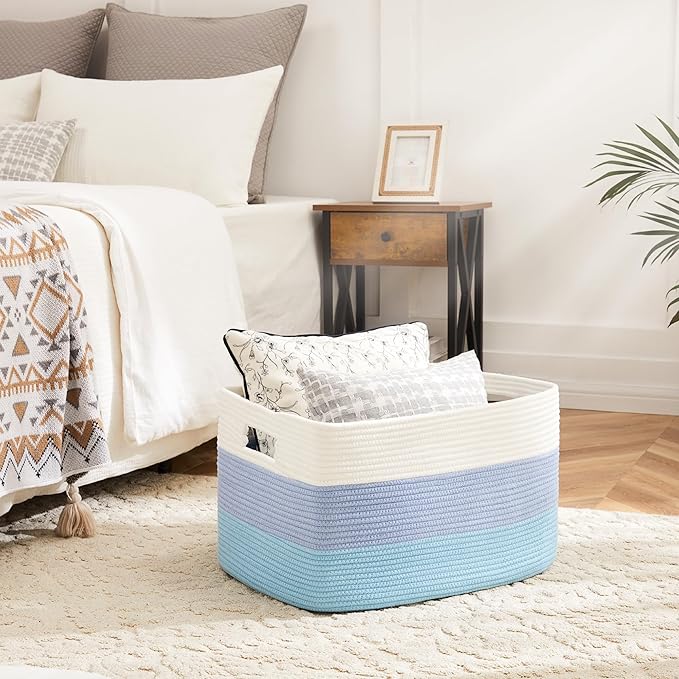 Blanket Basket,Rectangle Woven Baskets for Storage,100L Laundry Basket for Decorative Nursery Blanket,Toys,Dirty Clothes and Magazine in Shelves,Baby Room,and Living Room