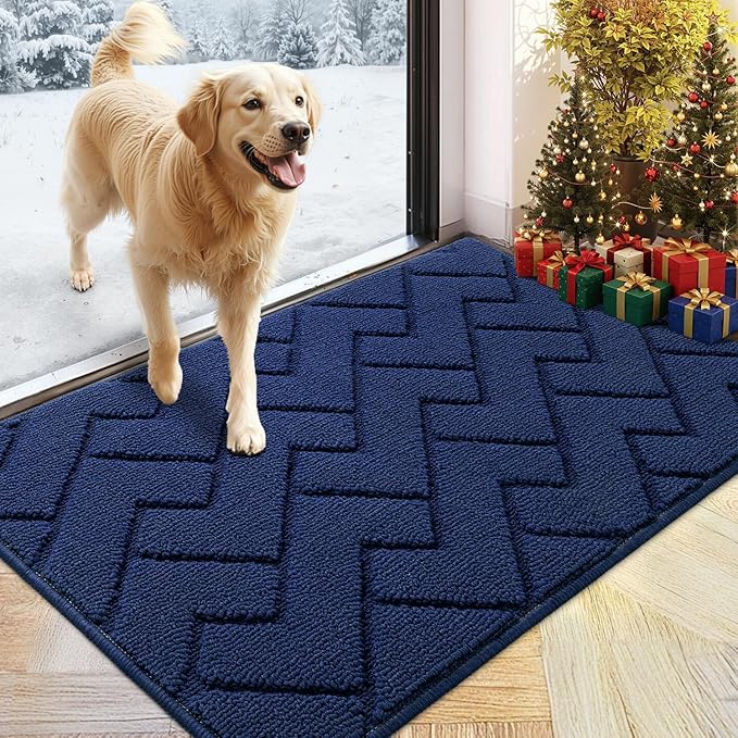 hicorfe Indoor Doormat,Front Back Door Mat Rubber Backing Non Slip Door Mats 24"x35" Absorbent Resist Dirt Entrance Doormat Inside Floor Mats for Entryway Washable Low-Profile (Navy Blue)
