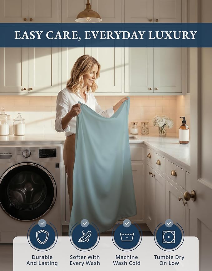 100% Egyptian Cotton Queen Size Sheet Set - 1000 Thread Count Silky Sateen Weave Naturally Breathable & Durable Winter Comfort, Hotel Soft Luxury Comfort with 15" Deep Pocket Queen Sheets -French Blue