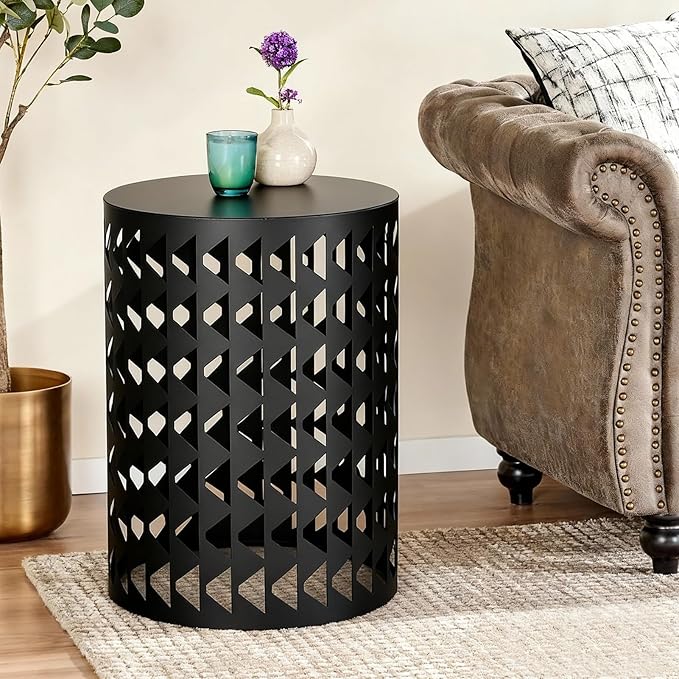 Nesting Outdoor Side Table, Small Round Metal Coffee Tables Set of 3, Stacking End Table for Garden Apartment Small Space, 176lbs, Bedside Tables, Nightstand, Plant Stand