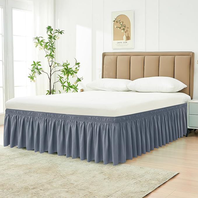 Biscaynebay Wrap Around Bed Skirts for King & Cal King Beds 11" Short Drop, Dark Grey Adjustable Elastic Dust Ruffles Easy Fit Wrinkle Resistant Silky Luxurious Fabric Machine Washable