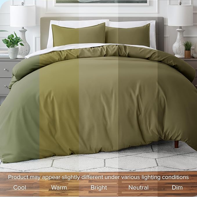 Bare Home Bedding Duvet Cover Extra Long Size - Premium 1800 Super Soft Collection - Lightweight, Cooling - Soft Breathable Bedding Duvet Cover (Twin/Twin XL, Olive)