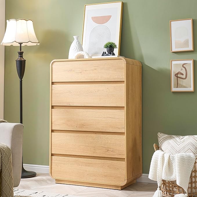 5 Drawer Dresser, Modern Dresser with Storage, Chest Drawers with Wood Grain Texture, Drawers Organizer for Bedroom, Living Room, Hallway, Natural.
