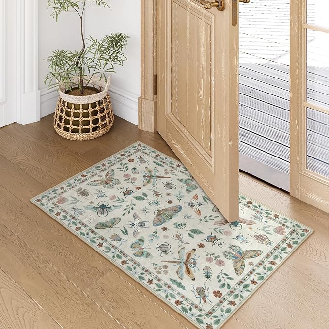 Lahome Insect Entryway Rug, 2X3 Soft Washable Kitchen Rug Non-Slip, Ultra-Thin Door Mat Indoor Entrance Stain Resistant Small Throw Carpet for Bathroom Bedroom(2x3ft,Beige)