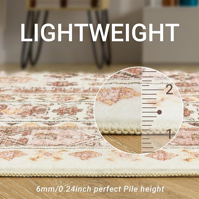 zesthome 6x9 Area Rug, Super Soft Washable Rugs for Living Room, Non-Slip Stain Resistant Vintage Rugs, Ultra-Thin Large Area Rugs
