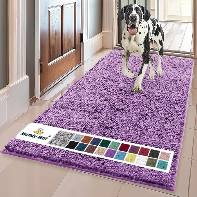 Muddy Mat® | Super Absorbent Door Mat Indoor, Microfiber Quick Dry Chenille Entryway Rug, Non-Slip Front Door Mat, Indoor Mats for Entryway, Machine Washable Pet Rug, Purple 36"x60"