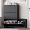 Slim Shoe Cabinet with Bench for Entryway, Hidden Storage and Adjustable Shelves, Free Standing Wooden Shoes Organizer for Hallway, Foyer