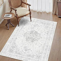 3x5 Vintage Washable Area Rugs Boho Medallion Large Distressed Retro Accent Carpet Floral Non-Slip Soft Low Pile Indoor Throw Rug for Living Room Bedroom Dining Room Office Kitchen, Gray