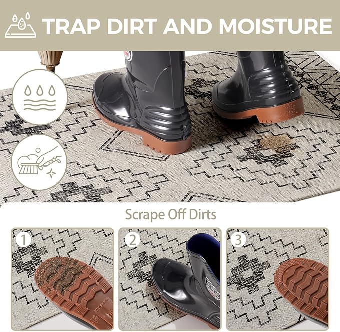 Indoor Door Mat 20"x31",Beige Door Mats Indoor Entrance Dirt Resistant & Absorbent, Non-Slip Rubber Backing Front Door Mats,Washable Low-Profile Doormat for Entryway, Inside Home Entrance