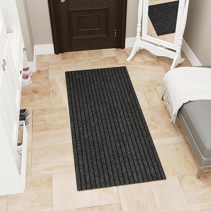Ottomanson 2' x 5' Hallway Runner with Scraper Pile Extra Durable Non-Slip Rug Mat for Indoor & Outdoor Use - Ideal for Kitchen, Entryway, Patio & Garage - High-Traffic Carpet, Black