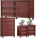 Farmhouse Dressers & Night Stand Set of 4, Wood 54" Wide 6 Drawer Dresser & 45" Tall Chest of Drawers, 18" Roman Column Nightstand Set of 2, Bedroom Furniture Dresser Sets for Home Living Room Hallway