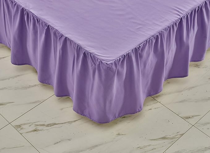 Sheets & Beyond Wrap Around Solid Microfiber Luxury Hotel Quality Fabric Bedroom Gathered Ruffled Bedding Bed Skirt 14 Inch Drop (Twin, Lavender)