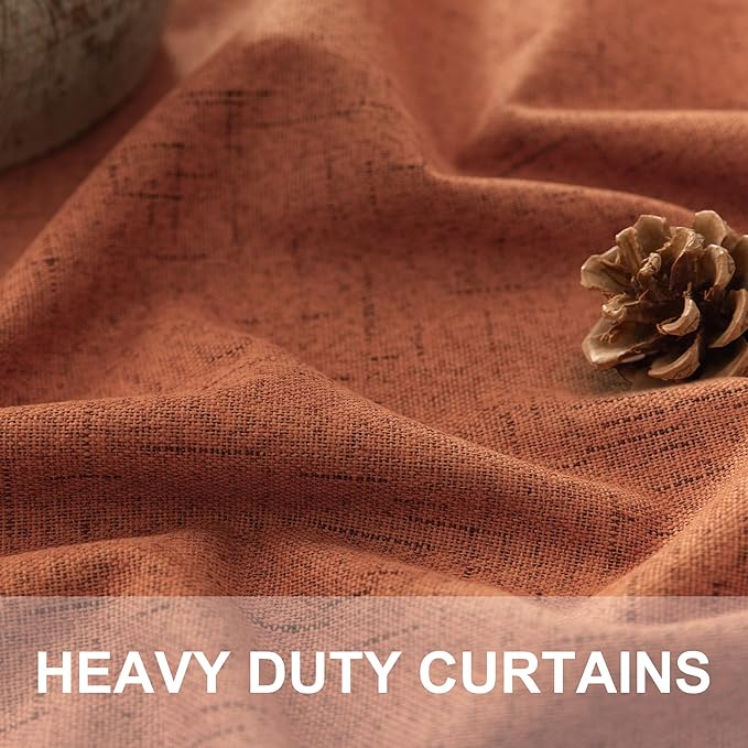 Pitalk Terracotta Blackout Curtains for Nursery 63 Inch Length 2 Panel Autumn Fall Decoration Linen Boho Western Curtain for Bedroom Window Room Darkening Rust Curtains for Living Room Dining MCM