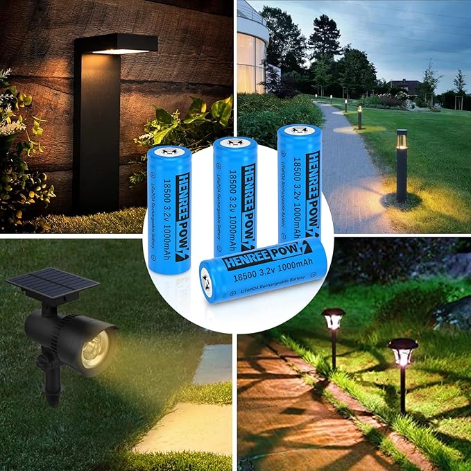 Henreepow 18500 3.2v LiFePo4 Rechargeable Battery, 3.2v LiFePo4 Rechargeable Battery 1000mAh for Outdoor Garden Solar Lights, Flashlight (18500-3.2v-6Pack)