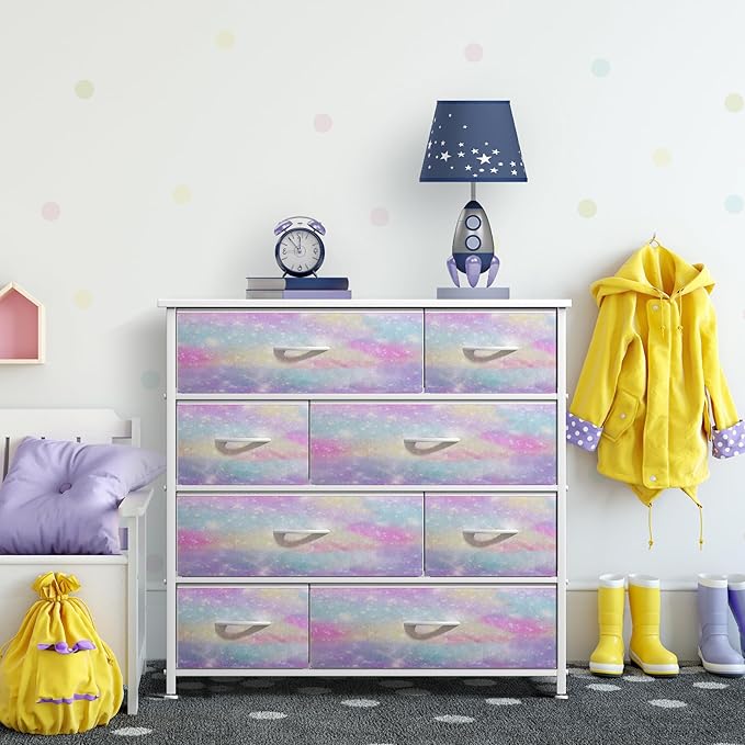 Sorbus Dresser with 8 Drawers - Furniture Storage Chest for Kid’s, Teens, Bedroom, Nursery, Playroom, Clothes, Toys - Steel Frame, Wood Top, Fabric Bins (Tie-dye)
