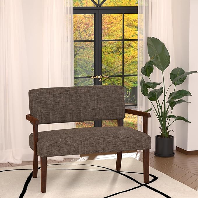 Accent Chair 2 Seat, Arm Chairs with Soft Seat and Armrests for Living Room, Love seat for Dining, Reading, and Waiting Rooms (Brown)
