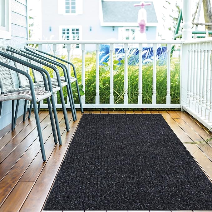 Ottomanson 2' x 5' Hallway Runner with Scraper Pile Extra Durable Non-Slip Rug Mat for Indoor & Outdoor Use - Ideal for Kitchen, Entryway, Patio & Garage - High-Traffic Carpet, Black