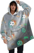 Glow in The Dark Football Wearable Blanket Hoodie for Adult,Oversized Sherpa Fleece Blanket Hoodie for Women Men,Football