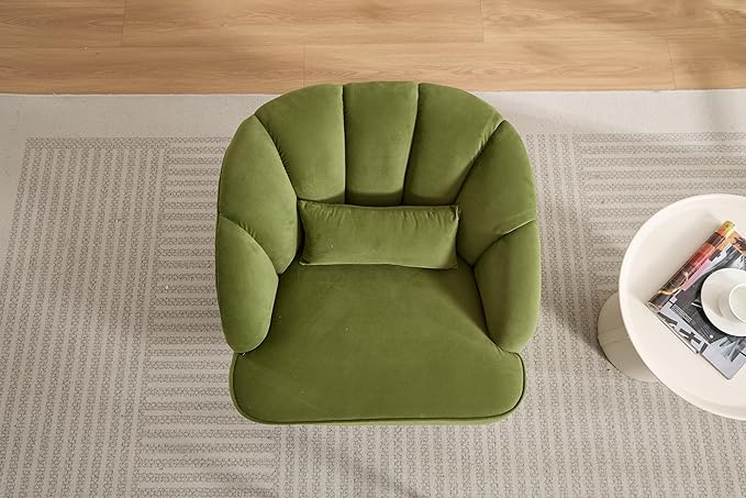 GarveeHome Modern Swivel Barrel Accent Chair, 360 Degree Velvet Upholstered Armchair with Striped Backrest & Plush Padding, Comfy Round Lounge Chair for Living Room, Bedroom, Reading Nook, Green 2 PCS