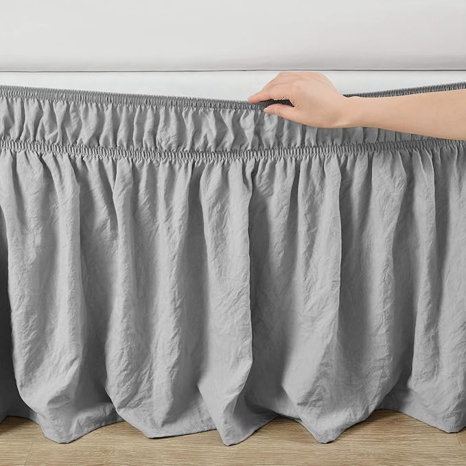 Lush Decor Ruched Ruffle Elastic Easy Wrap Around Bed Skirt Single Queen/King/Cal King Light Gray - Queen Bed Skirt - Dust Ruffle - Gray Bedskirts