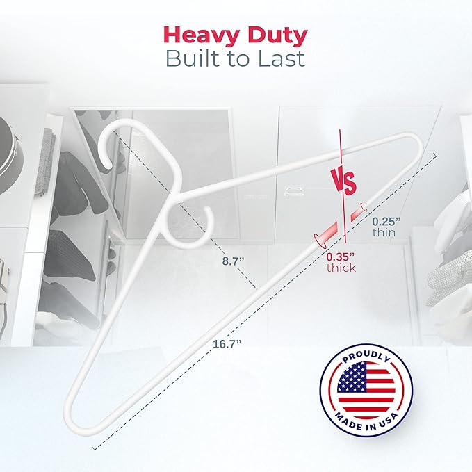 Neaties Heavy Duty Clothes Hangers 12 Pack – Made in The USA – 8lb Capacity Plastic Hangers for Adult Clothing – Durable for Pants, Coats, Jackets, or Jeans – White & Pink