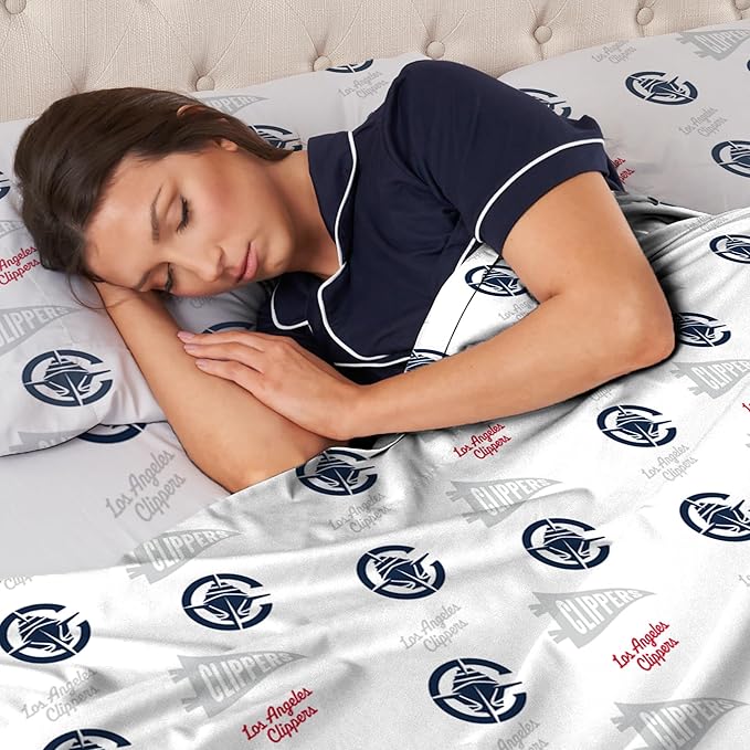 Northwest Officially Licensed Los Angeles Clippers NBA Twin Size Sheet Set – Soft Team Logo Bedding for Dorms, Bedrooms, Fan Caves & Game Day Style