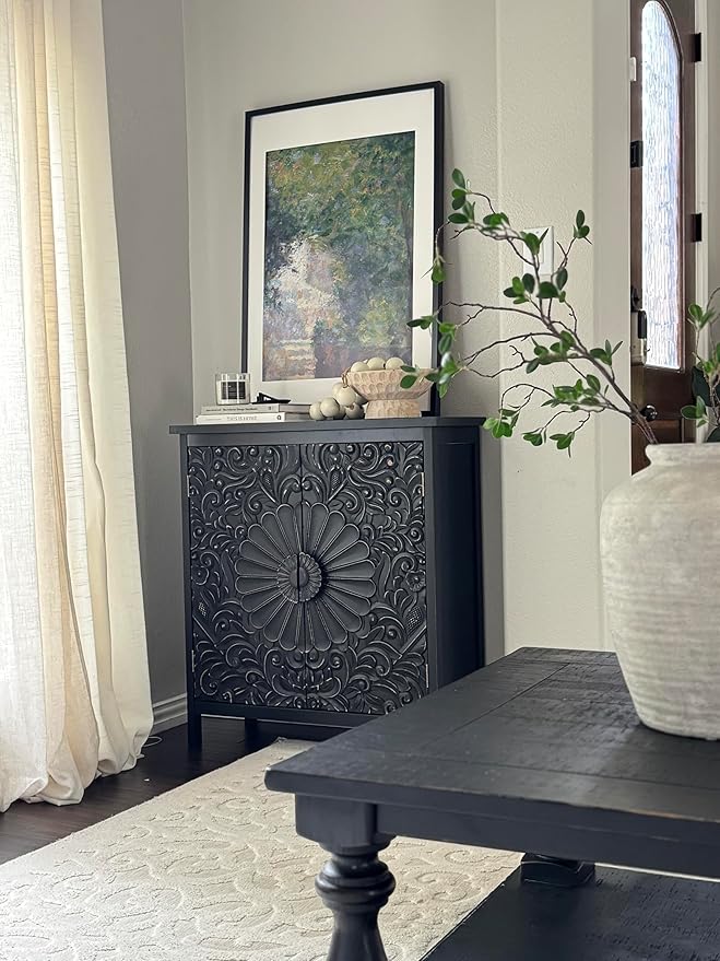 PHI VILLA Black Accent Cabinet with Doors, Small Buffet Sideboard Storage Cabinet, Entryway Cabinets