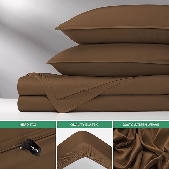 Pure Bamboo Queen Sheets, Genuine 100% Organic Viscose Derived from Bamboo Bed Sheet Set, Luxuriously Soft & Cooling, Double Stitching, 2 Year Quality Promise (Queen, Coconut Husk)
