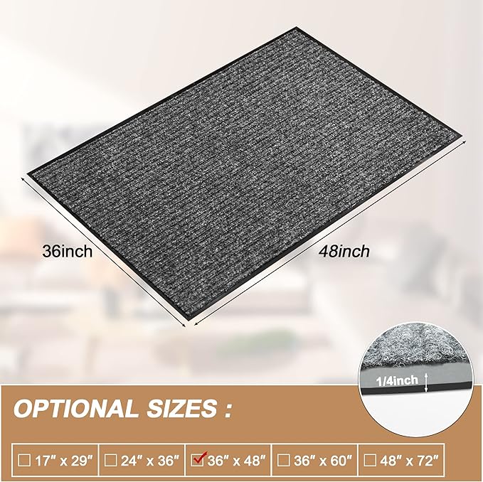 Durable Front Door Mat, Heavy Duty Indoor Outdoor Doormat, 48” x 36” Low Profile Outdoor Mats for Home Entrance, Stain and Fade Resistant Shoe Scraper Mat, Ideal for High Traffic Area