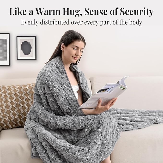 Topblan Weighted Blanket Queen Size 15lbs, Adult Weighted Blankets with Cozy Warm Sherpa for Sleeping and Calming, Jacquard Heavy Blanket for Couch Bed, Grey, 60 x 80 inches