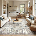 jinchan Kalen Area Rug 9x12 Washable Living Room Rug Vintage Indoor Large Floor Cover Retro Accent Mat Distressed Floral Country Boho Non Slip Thin Carpet for Bedroom Dining Room Office Blue Multi