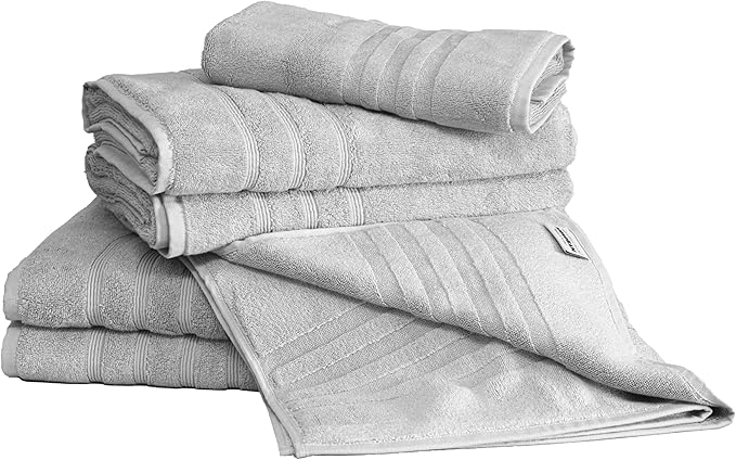 Mosobam Luxury Turkish 6pc Mixed Bath Bundle 2 Sizes for Body Towels and 2 for Mats Light Grey (Gray) 700 GSM & 1000 GSM Bamboo Viscose & Aegean Turkish Combed Cotton