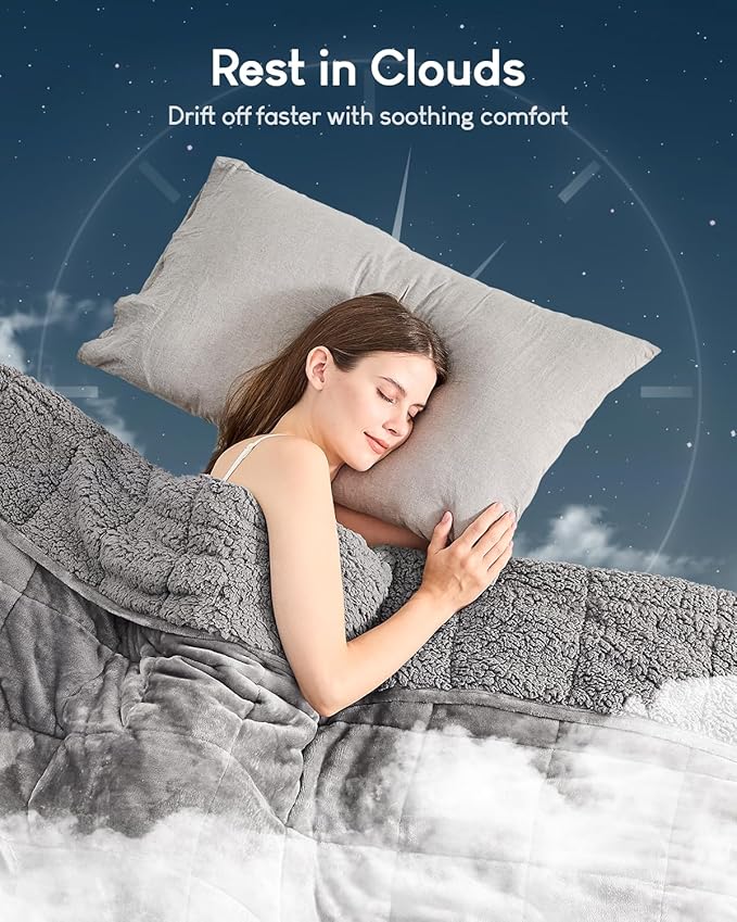 Cottonblue Weighted Blanket 12 lbs Queen Size, Flannel Shaggy Sherpa Weighted Blanket for Adults Comfortable Weighted Blankets for Calming and Relax, Bed Sofa Heavy Blankets, 60x80 inches, Grey