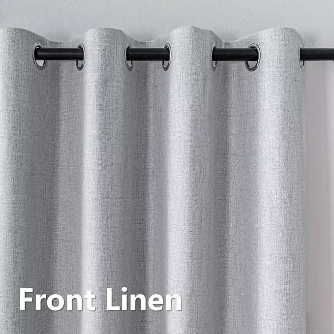 100% Blackout Curtains 84 Inch Length 2 Panels Set, Black Out Curtains for Living Room, Greyish White Thermal Insulated Grommet Drapes Bedroom Luxury Decor (52W × 84L inch, Greyish White)