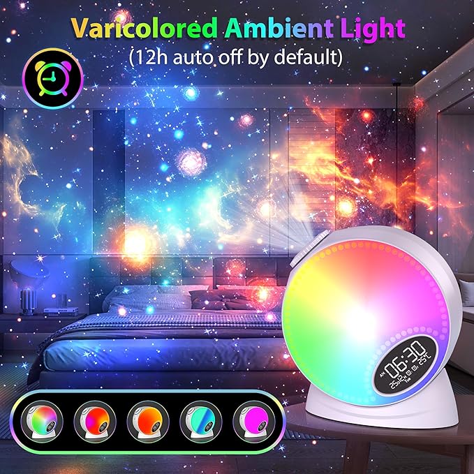 Galaxy Projector for Bedroom, 12 in 1 Star Projector Night Light Bluetooth Speaker, 15 White Noise Planetarium Projector with Meteor Effect, Varicolored Ambient Light