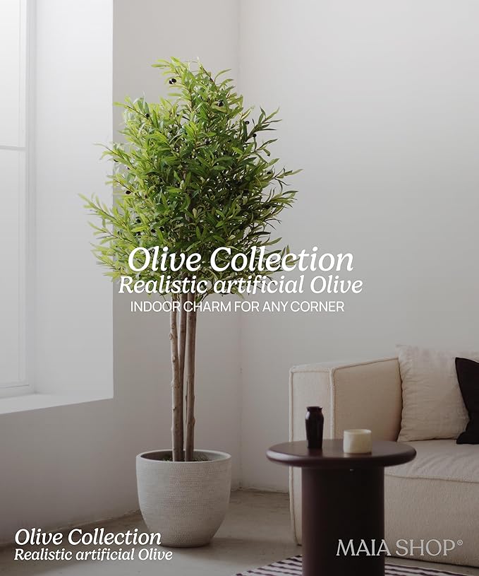 Maia Shop Decorative Artificial Plants - Artificial Olive Tree 6.5ft Natural Trunks, Big Artificial Plant, Home Decor, Artificial Tree