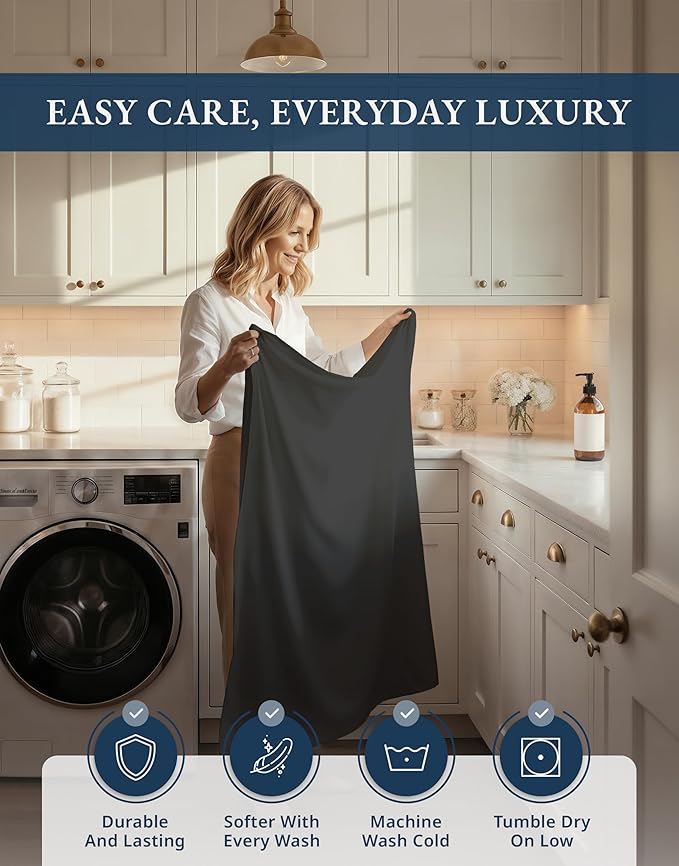 100% Egyptian Cotton Bed Sheets King Size – 1000 Thread Count Naturally Breathable Sheets, 15" Deep Pocket King Sheets, Silky Sateen Weave, Buttery Soft Durable Hotel-Quality Luxury Bedding - Black