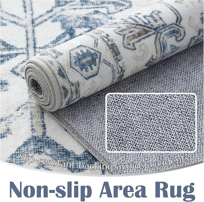 jinchan Lima Kitchen Runner Rug 3x10-2pcs, Bohemian Hallway Washable Rug Floral Non Slip with Rubber Backing Vintage Carpet Runner for Bedroom Bathroom Laundry Room Living Room Decor Blue