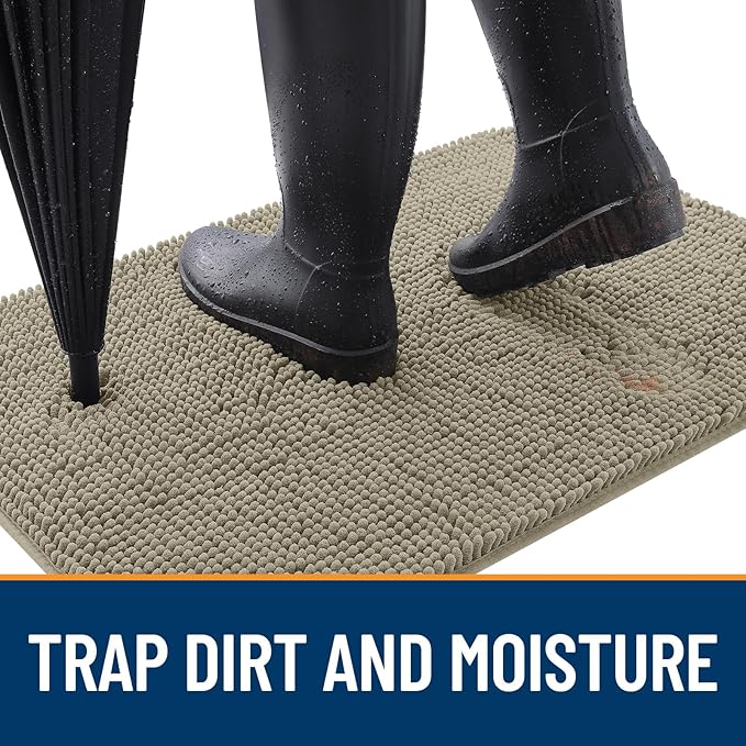 OLANLY Dog Door Mat for Muddy Paws 24x16, Absorbs Moisture and Dirt, Absorbent Non-Slip Washable Doormat, Quick Dry Chenille Mud Mat, Entry Indoor Entryway Carpet for Inside Floor, Warm Taupe