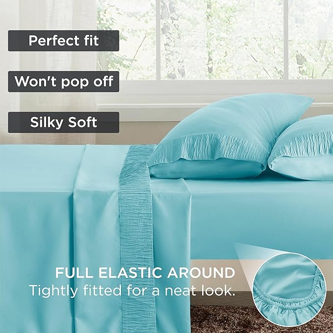 Bedsure Twin Sheets Set - 3 Pieces Soft Twin Bed Sheets - Breathable & Cooling - Hotel Luxury - Easy Care Polyester Microfiber Bedding for Women, Men, Spa Blue