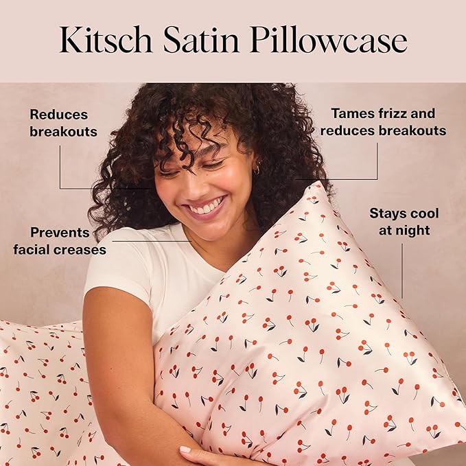 Kitsch Satin Pillowcase, Softer Than Silk Pillow Cases King, Cooling Pillow Covers, Satin Pillowcase with Zipper for Hair, Skin & Quality Sleep, Wrinkle-Free & Smooth, King Size 19"x36", Cherry Print