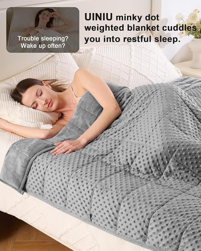 Weighted Blanket for Adults Queen Size 20 lbs, All-Season Minky Dots Cooling Heavy Blanket for Women Men, Soft Cozy and Breathable Weighted Throw, Machine Washable, 60 x 80 Inches, Grey