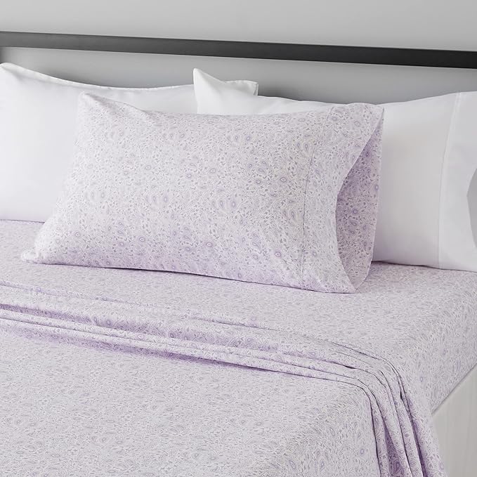 Amazon Basics Lightweight Super Soft Easy Care Wrinkle Free Microfiber 3 Piece Bed Sheet Set with 14-Inch Deep Pockets, Twin, Lavender Paisley, Floral, Kids, Men & Women Bedding
