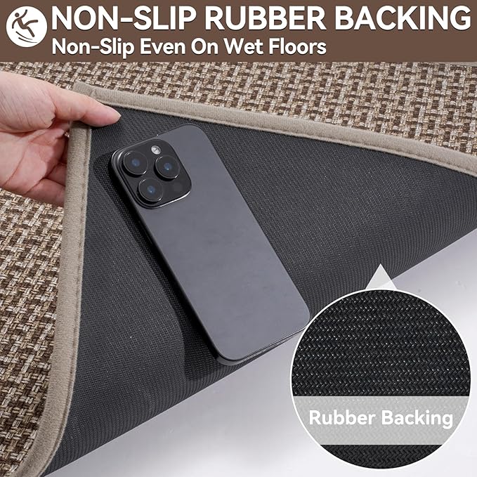 Door Mat 31x47, Dirt Resistant and Absorbent, Non-Slip Rubber Backing Floor Mats, Easy Clean Low-Profile Doormat for Entryway, Front Door, Inside Entrance Brown