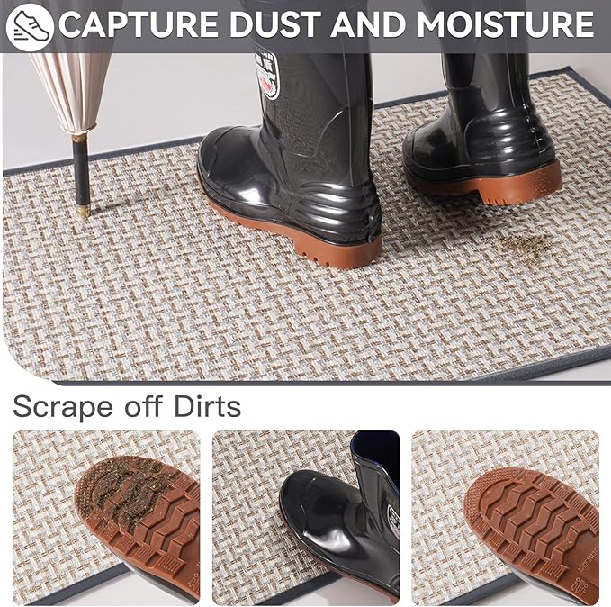 Indoor Door Mat 24x72 Dirt Resistant and Absorbent, Non-Slip Rubber Backing Floor Mats, Easy Clean Low-Profile Doormat for Entryway, Front Door, Inside Entrance Gray
