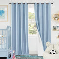 Baby Blue Linen Blackout Curtains for Nursery 95 Inch Length 2 Panels Set, Thermal Insulated Boho Total Black Out Noise Reducing Bonzer Grommets Window Curtains for Kids Bedroom, Each 52 Inch Wide