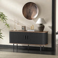 55''W Black Cabinet with Storage, Media Console, Tambour TV Stand, Television Stands with Curvy Edge; Sliding Door, Fluted Cabinet, Buffet Sideboard, Credenza, Table Stand for Living Room, Kitchen